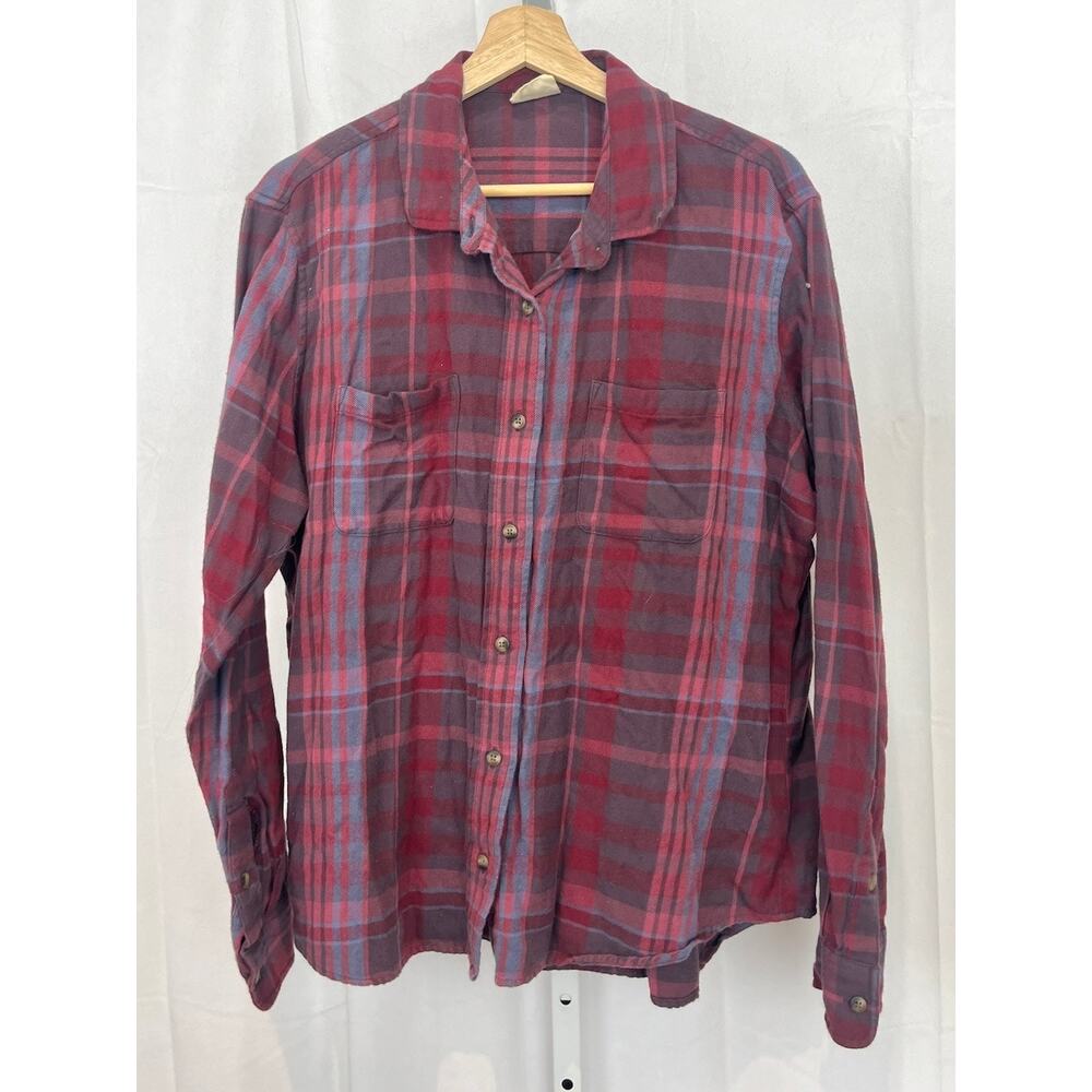 PACT Plaid Flannel Button Front Shirt Long Sleeve Organic Cotton Purple Red XL - Picture 10 of 10